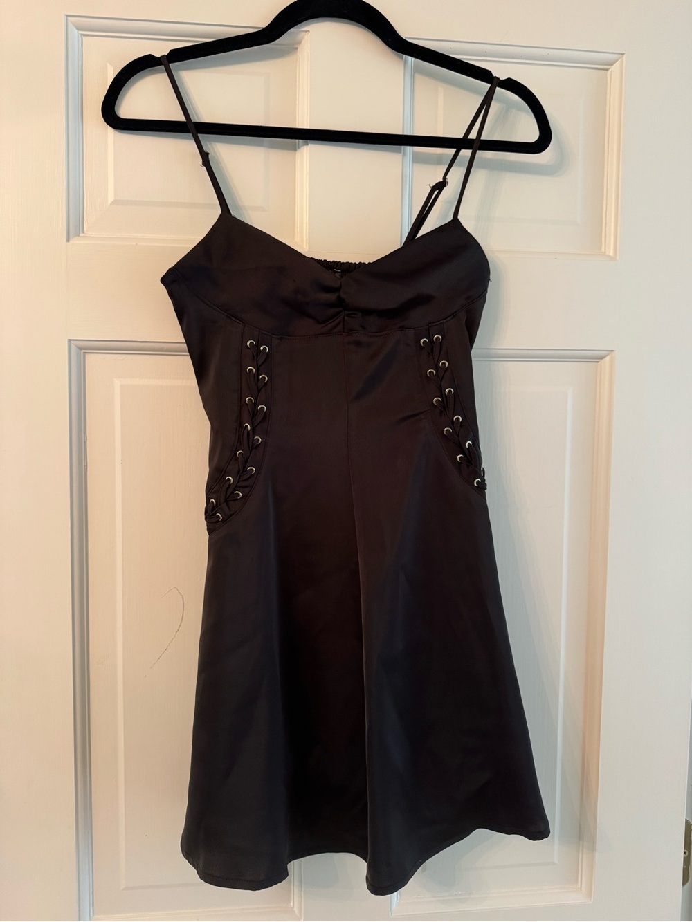 Black Lace-Up A-Line Slip Dress - urban outfitters
